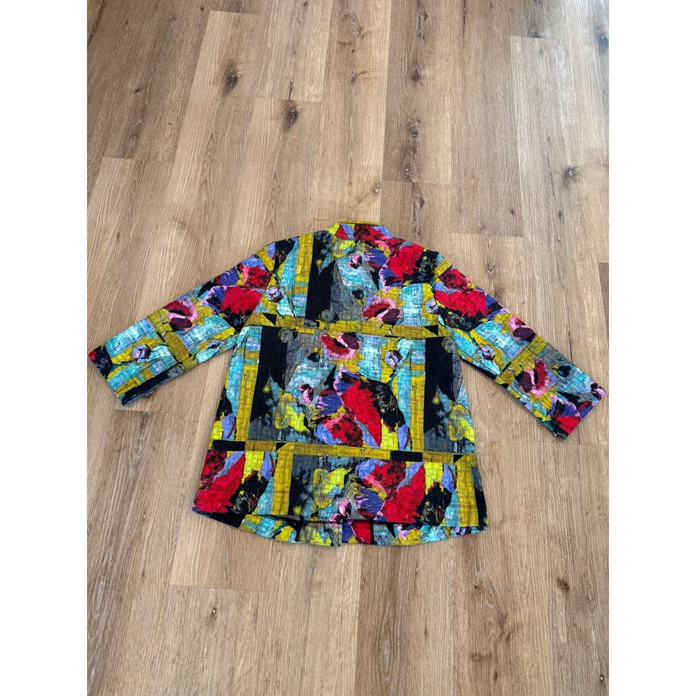 Multiples Jacket Womens Medium Multicolor Abstract Floral Button Front Boho